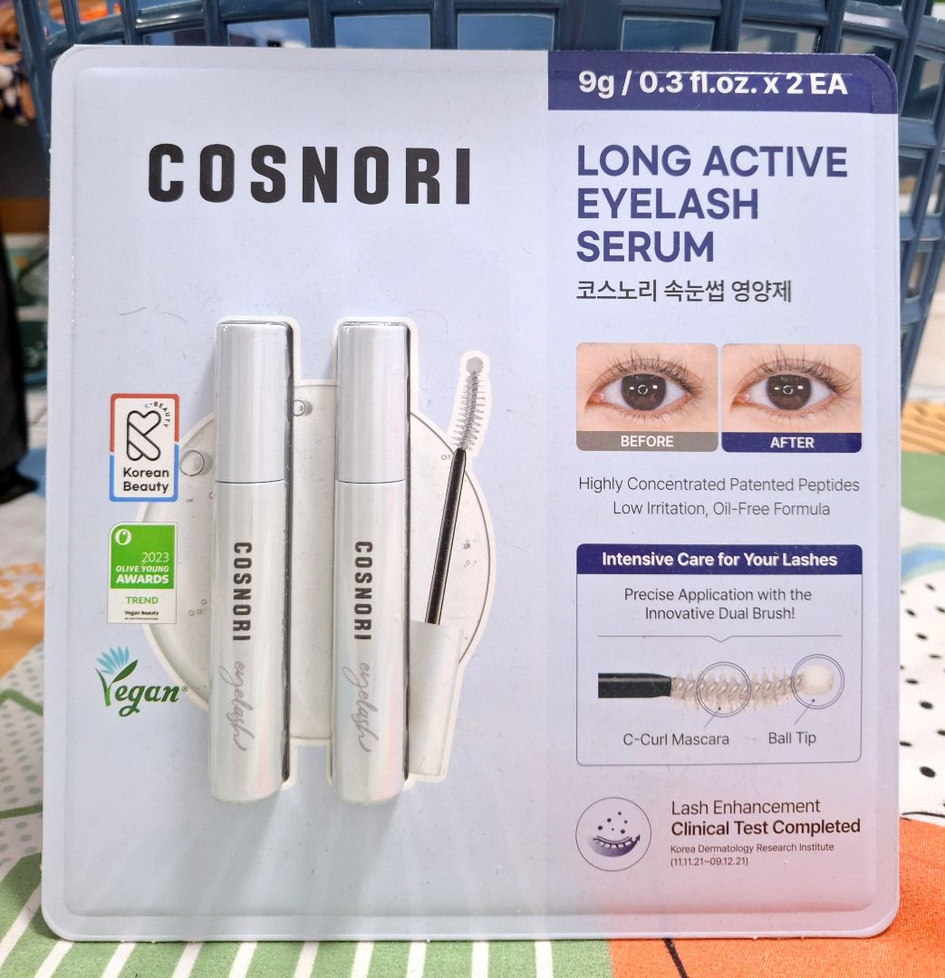 Cosnori Long Active Eyelash Serum (Category: Makeup) located in Makati City. Submitted by zealturtle_c6c50a (Listing ID 1467864098, Image 1). Description: - Item: Cosnori Long Active Eyelash Serum - Condition: Brand new, unopened packaging, sealed cards - Quantity: 3 sets available (buy individually or take all) - Origin: Popular Korean lash care product - Benefits: Promotes eyelash length and volume - Action: Message me for more details or to or