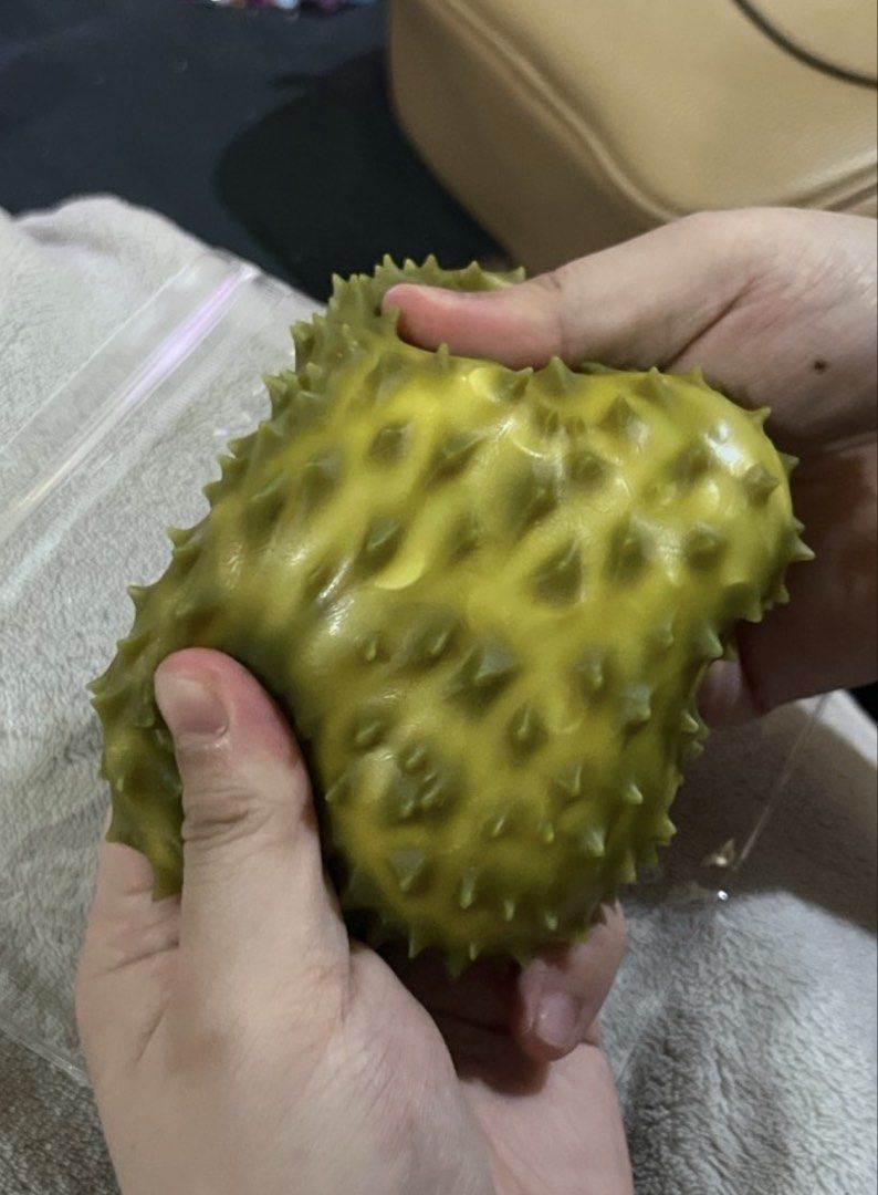 crunchy durian squishy preloved (Category: Kids Toys) located in Manila. Submitted by veeri.yu (Listing ID 1467941955, Image 2). Description: mop gcash mod jnt or lalamove fixed price buyer shoulders sf i ship after payment comes with ziplock bag no major flaws.