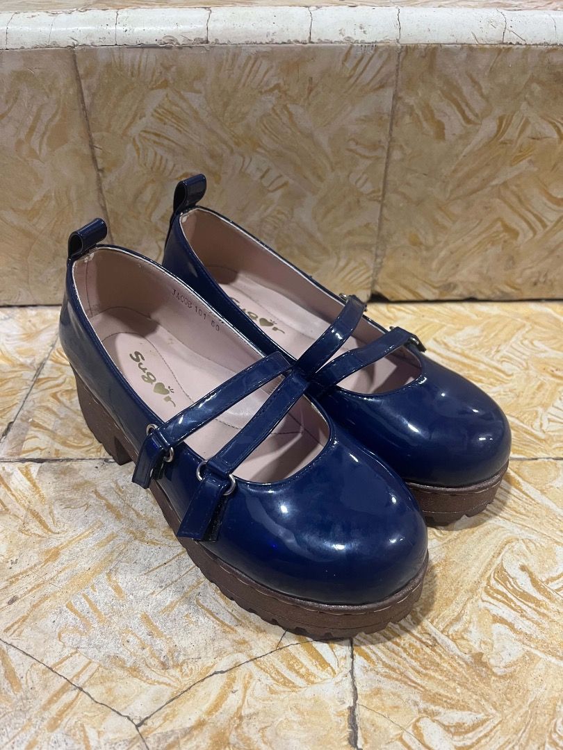 Dark Blue Mary Jane Platform Heels (Category: Heels) located in Cainta. Submitted by supershopaholic1682 (Listing ID 1467981994, Image 1). Description: Cuuutest Mary Janes, with asymmetrical strap design. Minor scuffs and signs of wear, but nothing too noticeable. Size 7 (23in), but can maybe fit size 6-6.5 if you wear socks. 5cm heels RFS: decluttering, only used a few times.