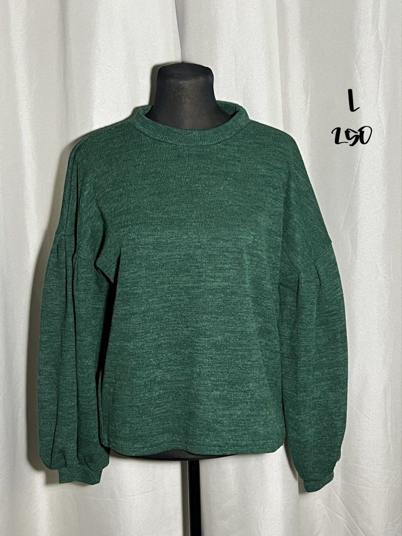 Dark green textured sweater full balloon sleeves (Category: Longsleeves) located in Las Pinas. Submitted by jilanah (Listing ID 1468028873, Image 1). Description: .