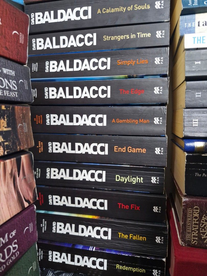 David Baldacci Set (12 books) (Category: Storybooks) located in Caloocan City. Submitted by nobleflower.23a0a4 (Listing ID 1468017088, Image 1). Description: The Sixth Man Zero Day A Calamity of Souls Strangers in Time Simply Lies The Edge A Gambling Man End Game Daylight The Fix The Fallen Redemption 6 books light tanned edges. 1 book light tanned edge and minimal foxing 5 books white edges and foxing All books has minimal creases on spine. Mess