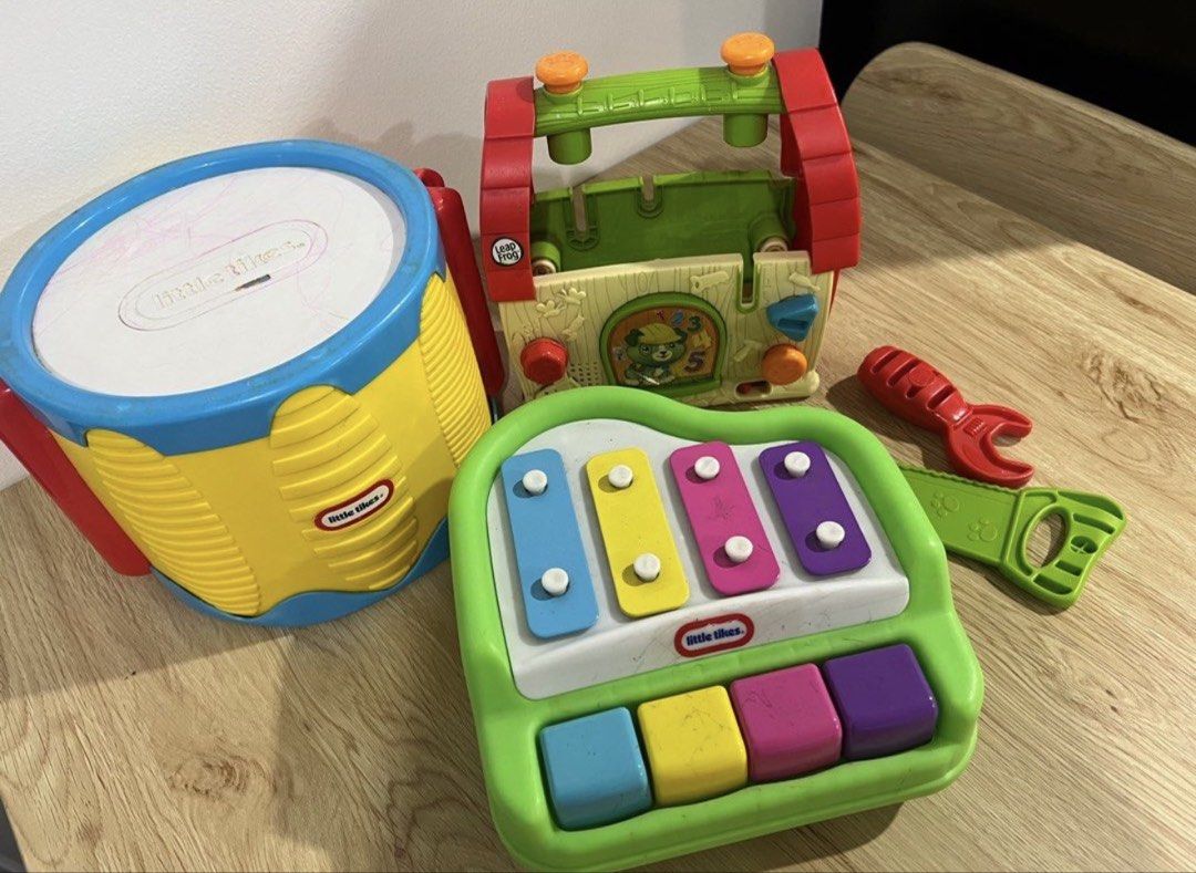 DECLUTTERING SALE! BRANDED TOYS (Category: Infant Playtime) located in Quezon City. Submitted by alexandriarei (Listing ID 1467963181, Image 1). Description: 3 Toys for ONLY ₱500! 🤩 ✨ Little Tikes Tap-a-Tune Drum Est. Brand-New Price: ₱1,250 ✨ Little Tikes Tap-a-Tune Piano Brand-New Price Reference: ₱1,468 ✨ LeapFrog Scout’s Build & Discover Tool Set Est. Original Brand-New Price: ₱1,260 💰 Total Estimated Brand-New Value: ₱4,000 🔥 TAKE ALL FOR
