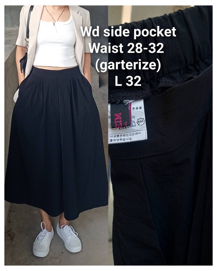 Deep black flowy wide squarepants (Category: Other Bottoms) located in Davao. Submitted by kannikasok1987 (Listing ID 1467864150, Image 1). Description: Wd side pocket Waist 28-32 (garterize) L 32 good as new.