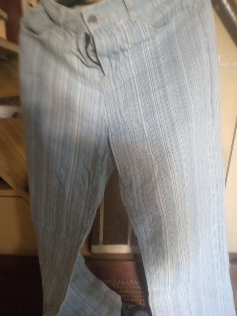 Denim pants with white stripes for your needs (Category: Activewear) located in Manila. Submitted by padillahe35291 (Listing ID 1467914691, Image 3). Description: medium size long denim pants with white stripes.