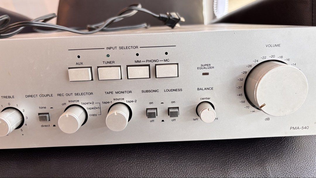 Denon PMA-540 Precision Audio Component Pre-Main Amplifier (Category: Soundbars, Speakers & Amplifiers) located in Makati City. Submitted by gotsgoods2022 (Listing ID 1467896453, Image 3). Description: - Model: Denon PMA-540 Pre-Main Amplifier - Finish: Classic silver metal faceplate - Controls: Volume, bass, treble, balance knobs, and input selector buttons - Connectivity: Speakers A and B terminals on the rear - Power Spec: Japanese model, runs
