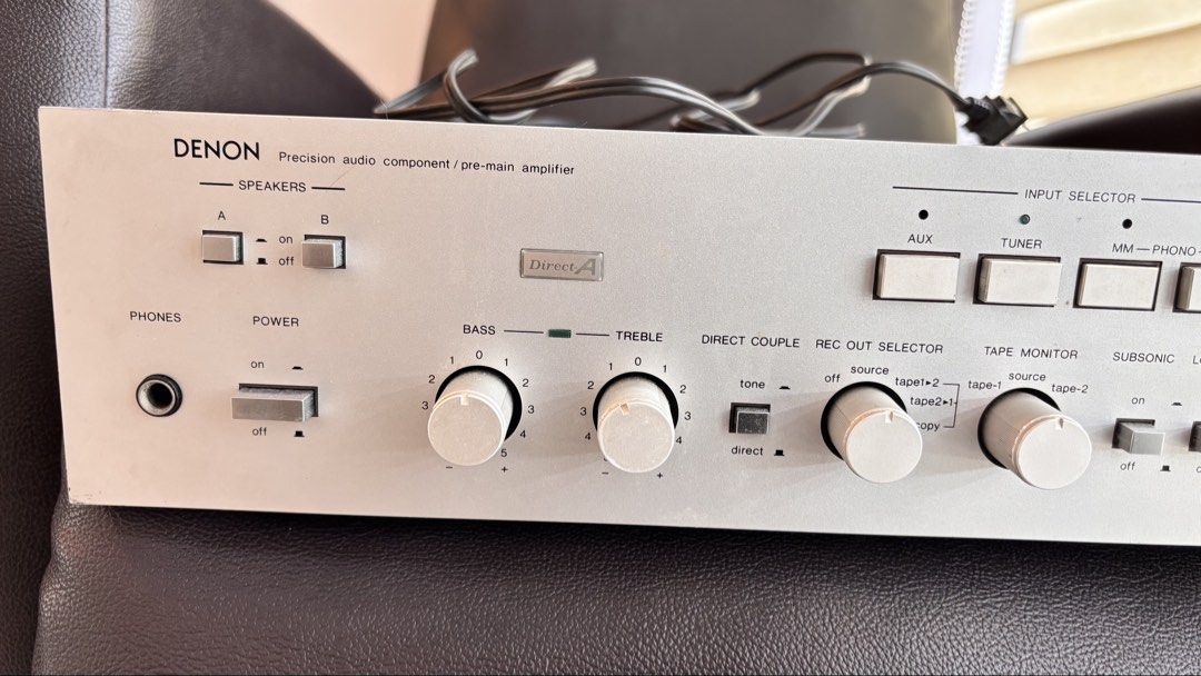 Denon PMA-540 Precision Audio Component Pre-Main Amplifier (Category: Soundbars, Speakers & Amplifiers) located in Makati City. Submitted by gotsgoods2022 (Listing ID 1467896453, Image 2). Description: - Model: Denon PMA-540 Pre-Main Amplifier - Finish: Classic silver metal faceplate - Controls: Volume, bass, treble, balance knobs, and input selector buttons - Connectivity: Speakers A and B terminals on the rear - Power Spec: Japanese model, runs