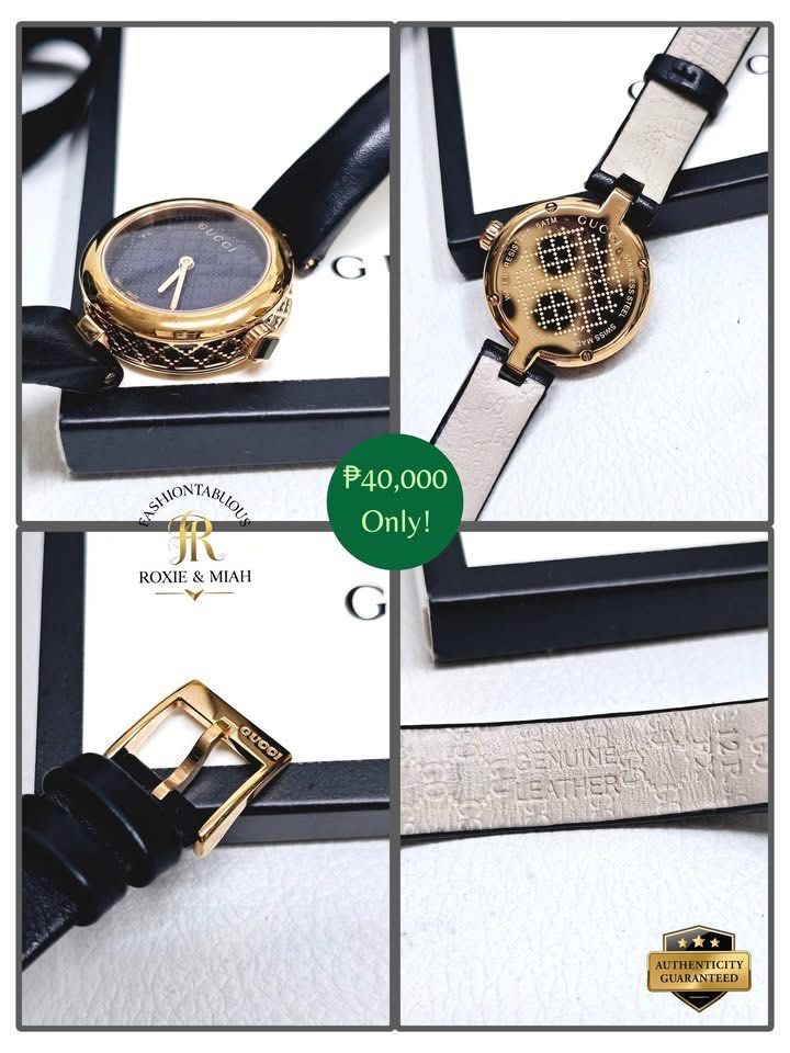 Diamantissima Quartz Black Dial Black Leather Strap Watch ✨ (Category: Luxury Watches) located in Mandaluyong City. Submitted by luxprelovedbagsparadise (Listing ID 1467938499, Image 3). Description: ✨ TIMELESS STYLE NEVER GOES ON SALE… but this one just did. ⌚🖤 Why settle for ordinary when you can wear Gucci on your wrist? The Diamantissima Quartz Black Dial Black Leather Strap Watch is the definition of understated luxury—sleek, sophisticated,
