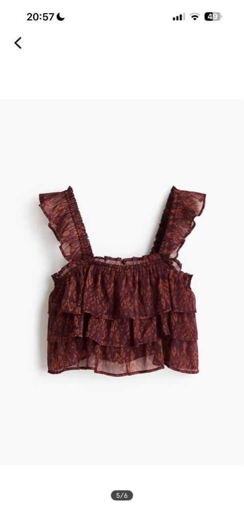 Divided by H&M Brown Pattern Ruffle / Crinkled Tank Top Size S (Category: Sleeveless) located in Dasmarinas. Submitted by littleczarmer (Listing ID 1467972931, Image 1). Description: - used once - orig price: 719 php.