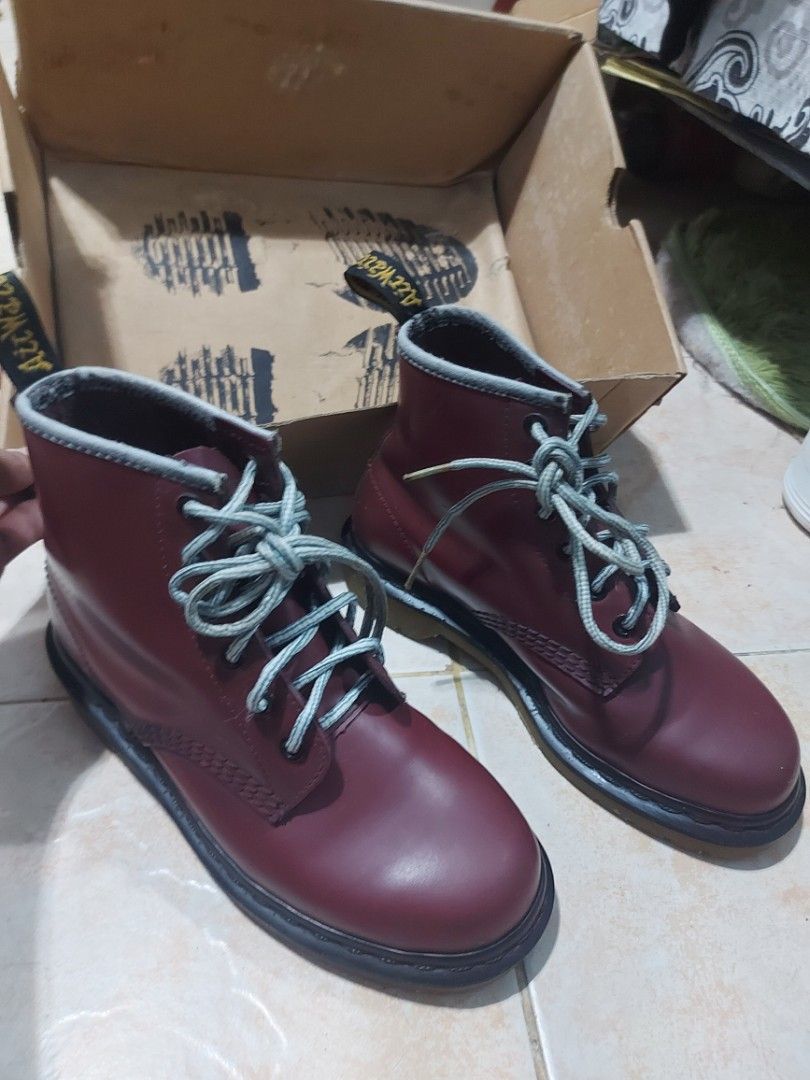 Dr. Martens cherry red original with orig Box (Category: Boots) located in Pasig City. Submitted by junjunkobekobe (Listing ID 1468035871, Image 2). Description: Dr.martens cherry red rouge smooth original size uk4 us5 men us6 ladies eu37 MIV complete with box slightly used for only 1,500 pasig area pick-up or ship at buyers expense ty - Brand: Dr. Martens - Color: cherry red with smooth leather finish - Details: Classic yellow stitching and patt