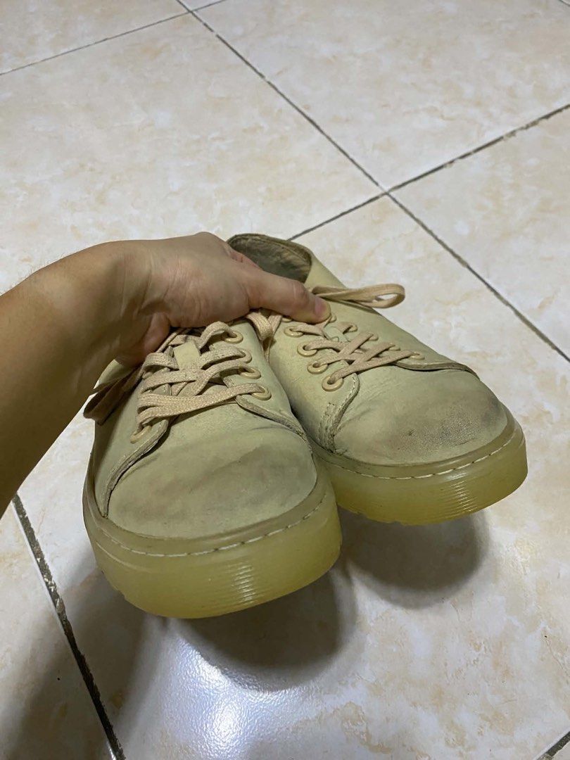 Dr. Martens Dante (Category: Sneakers) located in Manila. Submitted by cjraquion (Listing ID 1467879334, Image 2). Description: - Brand: Dr. Martens - Style: Low-top lace-up shoes with chunky gum soles - Color: Neutral beige / tan - Condition: Worn a few times, minor toe scuffs and slight creasing (soles have plenty of life left) - Features: Smooth leather upper, printed insole branding, very comfortable for daily wear.