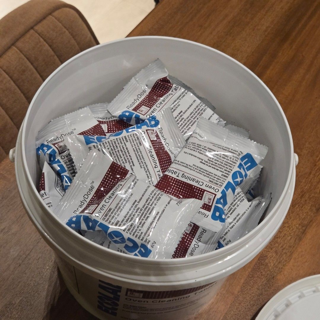 Ecolab ReadyDose Oven Cleaning Tablet (Category: Cleaning Tools & Supplies) located in Taguig. Submitted by matchaespressooo (Listing ID 1467933884, Image 2). Description: - Product: Ecolab ReadyDose Oven Cleaning Tablets - Condition: Used one tablet out of 50 - Quantity: 49 individually packed 60g tablets - Formula: Solid mixture containing sodium hydroxide - RFS: No longer being used - Price is negotiable - Shipping fee to be shouldered by the 