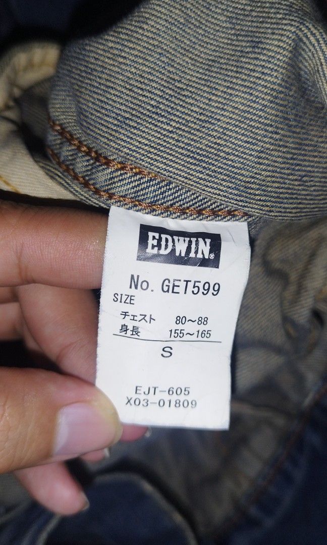Edwin Denim Jacket (Category: Coats, Jackets and Outerwear) located in Baguio. Submitted by alu22 (Listing ID 1467888087, Image 3). Description: Edwin Denim Jacket Like New Condition Pit2pit: 19.5in Length:23in Fit Small to Medium.
