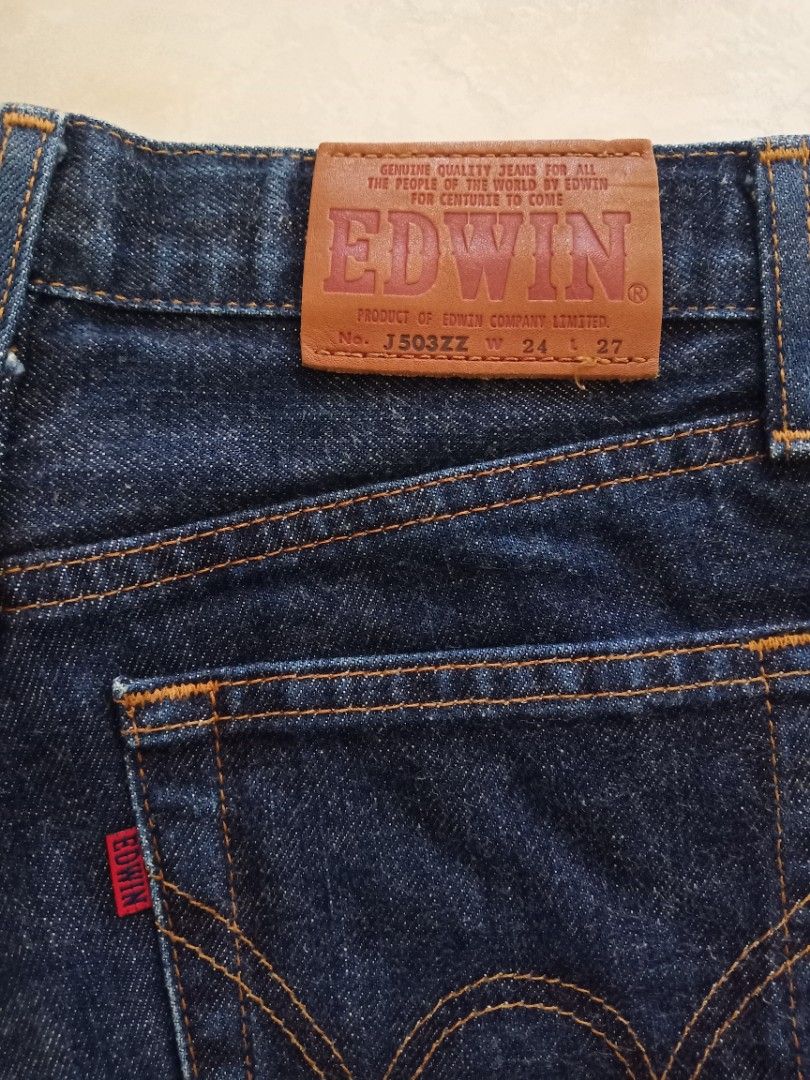 Edwin J503ZZ Dark Wash Denim Jeans (Category: Jeans) located in Bulacan. Submitted by roomarchive (Listing ID 1467882198, Image 2). Description: - Brand: Edwin - Model: J503ZZ - Wash: Dark indigo - Size: Waist 24, Length 27 - Fit: Straight leg - Material: Solid quality denim.