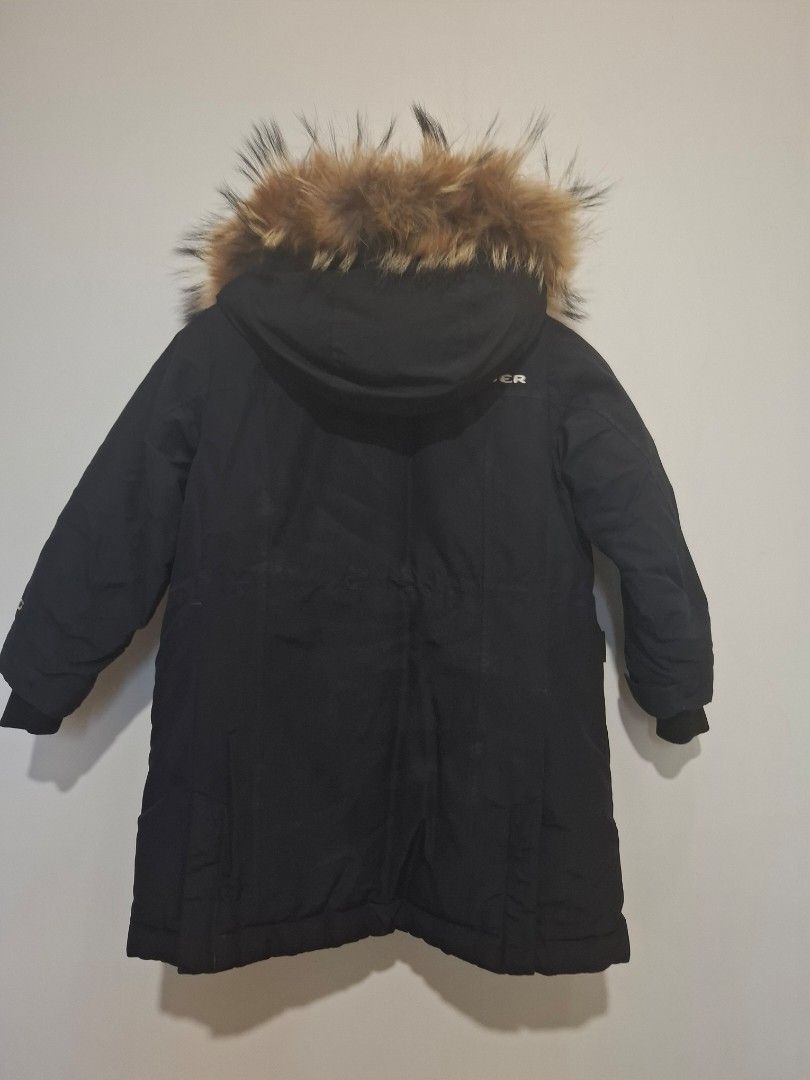Eider Down Parka with Fur Hood (Category: Babies & Kids Fashion) located in Imus. Submitted by maggieforce (Listing ID 1467921851, Image 2). Description: - size 120 on tag - Brand: Eider - Color: Black - Insulation: Thick down for maximum warmth - Hood: Large with fluffy brown faux fur trim - Pockets: Multiple front utility pockets with snap buttons and zippers - Cuffs: Ribbed inner cuffs to block the wind - Details: Branded logo on chest and sho