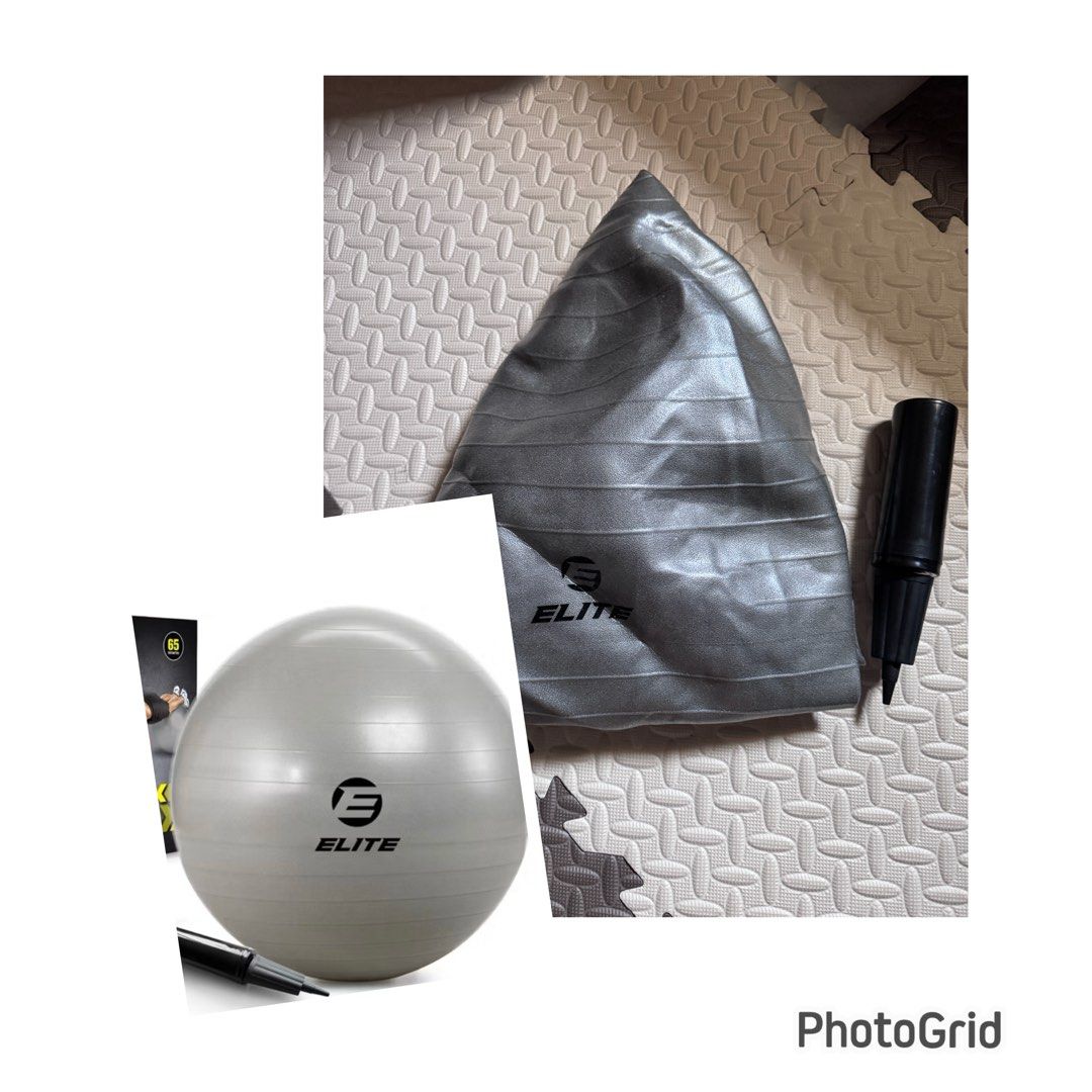 Elite Exercise Ball 65cm Grey with Pump (Category: Toning & Stretching Accessories) located in Dasmarinas. Submitted by gladz.ck (Listing ID 1468029637, Image 1). Description: - Color: Sleek Grey - Size: 65cm (Standard size for most heights) - Includes: Free black hand pump for quick and easy inflation - Ideal for: Core workouts, stability training, and home stretching routines - Condition: Currently deflated for easy storage and transport.