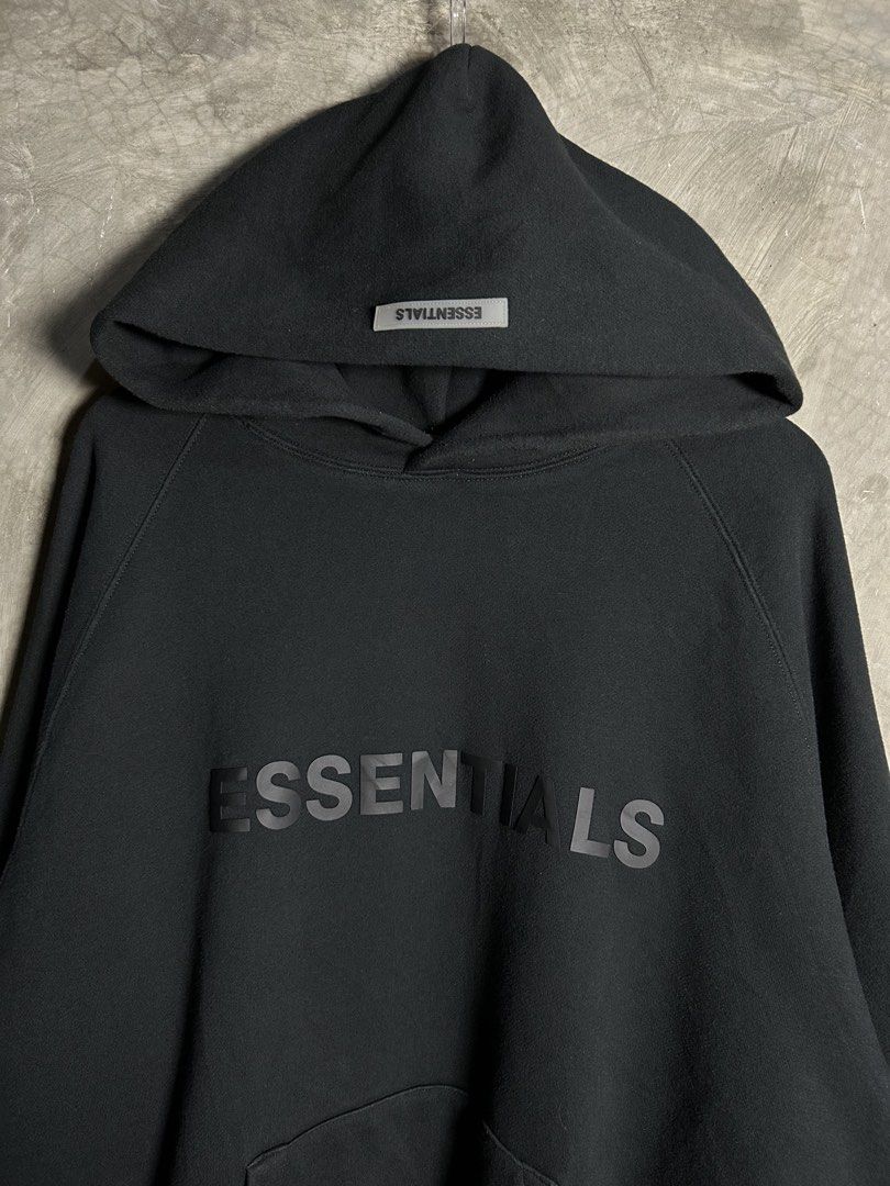 Essentials - Rubberized Logo Pullover Hoodie (Category: Coats, Jackets and Outerwear) located in Tayabas. Submitted by streetdepartment (Listing ID 1468004334, Image 2). Description: Essentials - Rubberized Logo Pullover Hoodie Excellent condition Issue: missing lace and lints in hood lining Size: Large on tag Measurements (inches): Width: 27” Length: 28.5” Dm to purchase! Note: Manage your expectations as you are dealing with secondhand items. C