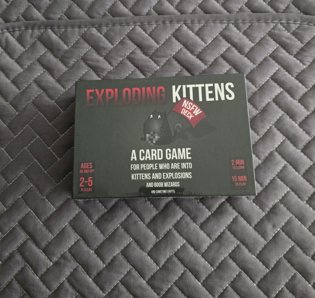 Exploding Kittens (Category: Board Games & Puzzles) located in Singapore. Submitted by rwuzzzy14 (Listing ID 1467946073, Image 1). Description: - Exploding Kittens (NSFW Edition) - Brand new, fully sealed in plastic wrapping - Negotiable 😊.