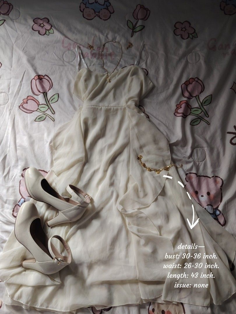 fairy cream dress 🐚 (Category: Dresses) located in Hermosa. Submitted by lcvelycath (Listing ID 1467882589, Image 2). Description: size: s-l mine: ₱309 bid: ₱+10 lock: ₱509 (shipped) EOB: sunday—october 18, 2026 °. thrifted, pre-loved, or brand new but ready to wear (some aren't bcs i don't have the time to wash them, very sorryy :<) colors may vary due to lightning & quality 𐙚 °. check details before mine joy miners will be posted :> 𐙚 °. pay