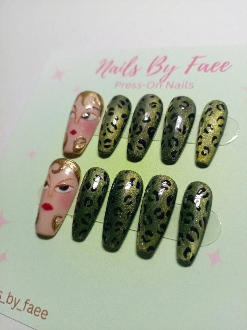 Female Alchemy Leopard Press On Nails (Category: Hands & Nails) located in Manila. Submitted by nails_by_faeee (Listing ID 1467899991, Image 2). Description: All nail designs sets are hand made by me! Available Sizes: Extra Small Small Medium Custom sizes are also available for that perfect fit! Follow us On Instagram (@nails_by_faee) for more updates or info!.