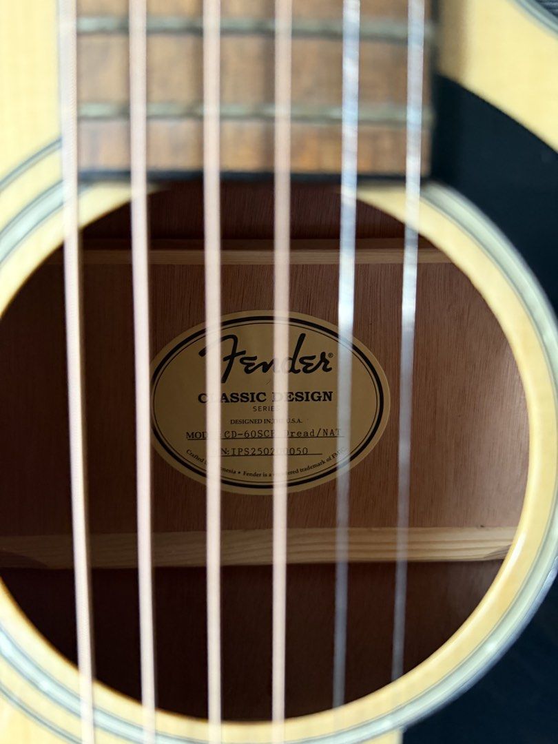 Fender CD-60SCE Dreadnought Acoustic Guitar Natural (Category: Musical Instruments) located in Quezon City. Submitted by ggss_8888 (Listing ID 1467977251, Image 2). Description: - 22K OG Price from JB Music Cubao - Model: Fender CD-60SCE Acoustic Guitar - Finish: Natural Gloss - Body Type: Dreadnought with single cutaway - Woods: Solid top with mahogany back and sides - Hardware: Chrome tuning machines, standard bridge, and pickguard - Condition: