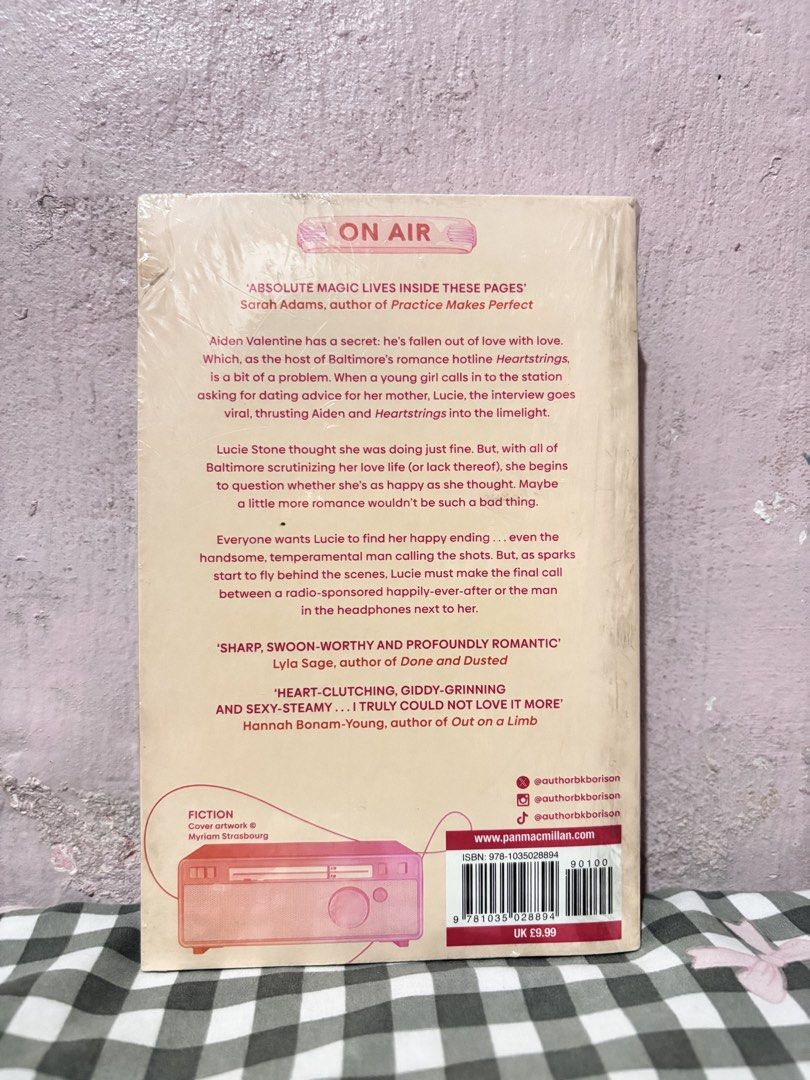 First-Time Caller by B.K. Borison Novel (Category: Storybooks) located in Manila. Submitted by rieselling (Listing ID 1467971322, Image 2). Description: - Title: First-Time Caller - Author: B.K. Borison - Genre: Romance Novel - Condition: Brand new, still wrapped in plastic film - Format: Paperback with gorgeous illustrated cover art - Publisher: Pan Macmillan - ISBN: 978-1035028894 - Plot: A delightful story about a Baltimore radio hotline host 