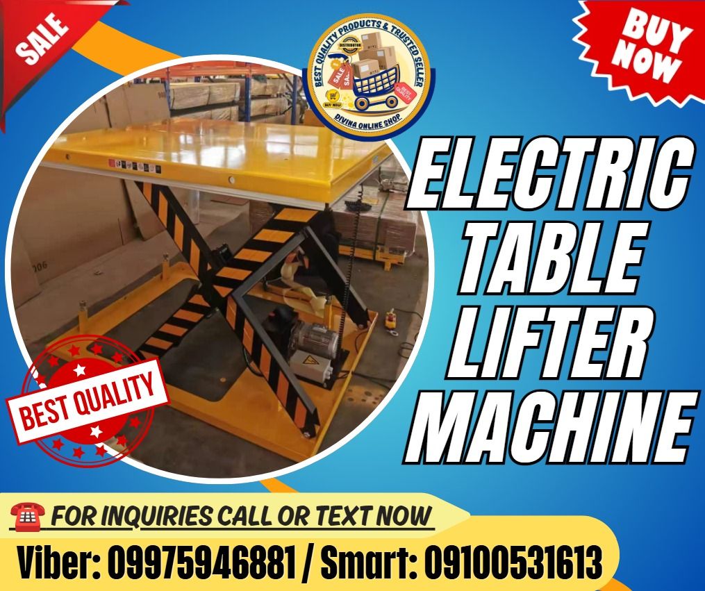 Fixed Scissor Lift Table Hydraulic Lifting Platform (Category: Everything Else Others) located in Manila. Submitted by shantalita.shaine (Listing ID 1467910159, Image 1). Description: 📌 1000kg Table Lifter Machine Price: 266,260 Specification: Height: 1300mm Platform: 2000x1700 mm Capacity: 1000kg ✅💯 Guaranteed Seller ✅ High Quality Products ✅💯 Legit Distributor ✅ Complete Documents/Permits ✅ Free Shipping and Handling ✅ Brand New/Best Seller 
