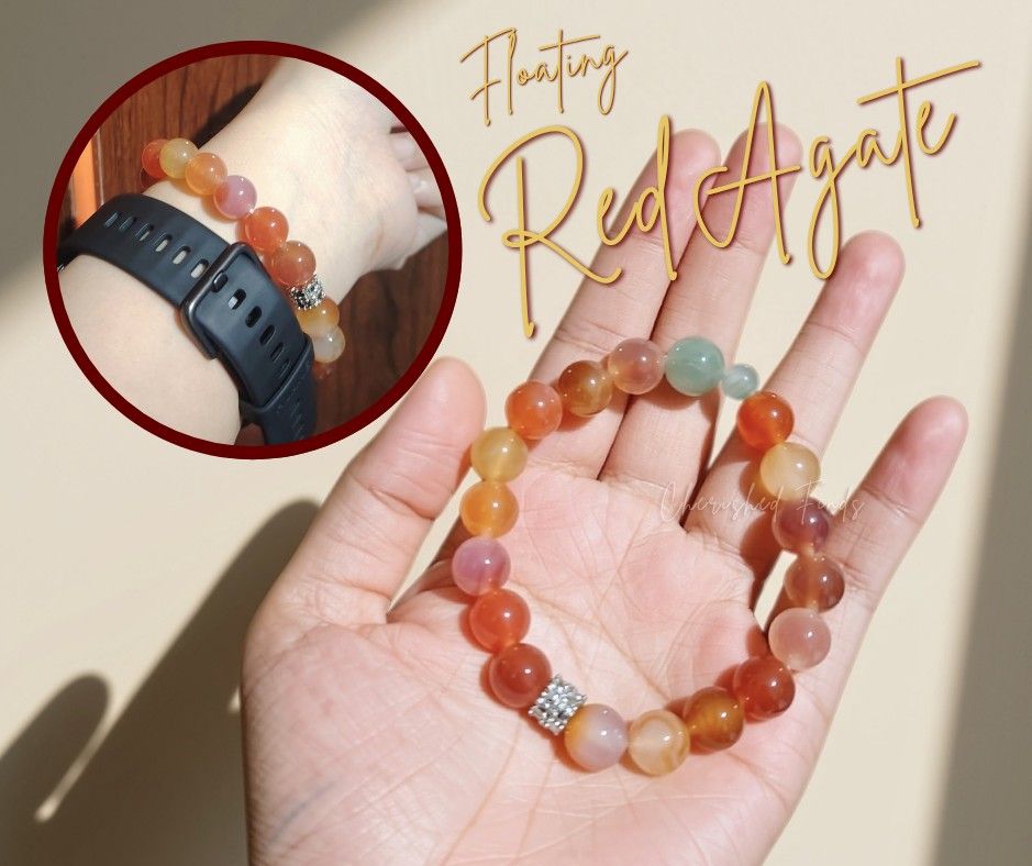 Floating Red Agate Beaded Bracelet with Jade Spacer (Category: Bracelets) located in Caloocan City. Submitted by cherishedfinds (Listing ID 1467539344, Image 1). Description: - Natural floating red agate stone bracelet - With Jade spacer - Note: Some beads may have slight imperfections in shape, roundness, or surface details. These are normal characteristics. - Spend 500, get a freebie 🎁 You may add items from my other listings 💯 Note: Minimum 
