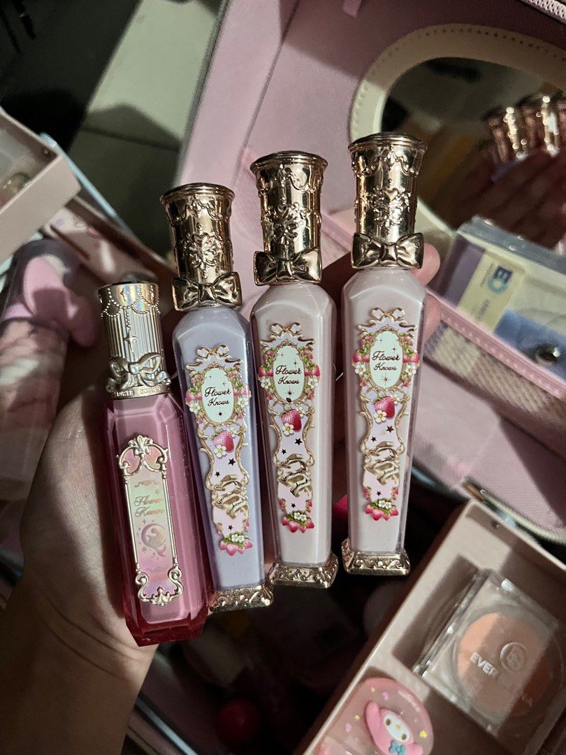 Flower Knows Strawberry Rococo Series Lip Gloss Bundle (Category: Makeup) located in Manila. Submitted by leiluvsu (Listing ID 1467949001, Image 1). Description: - Brand: Flower Knows - Collection: Strawberry Rococo - Quantity: Bundle of 4 liquid lip glosses - Condition: Moonlight is completely untouched, strawberry rococo (pink & purple) used only 2-3 times, one pink rocco is well-used (for display only) 👛 mop : gcash | maya | bpi 📦 mod : jnt 