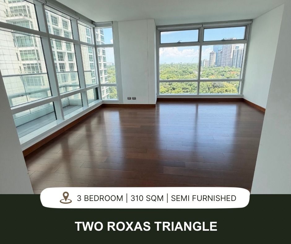FOR LEASE: 3 BEDROOM AT TWO ROXAS TRIANGLE (Category: Apartments & Condos) located in Makati City. Submitted by remaxcapital_anyaambrosio (Listing ID 1467888457, Image 1). Description: FOR LEASE: TWO ROXAS TRIANGLE, MAKATI (Direct Listing) No of Bedrooms: 3 Area: 310 sqm Other details: - Semi-furnished - 12th Floor Parking: 3 parking slots LEASE PRICE: PHP 320,000/month (Inclusive of dues) Please do not hesitate to contact us if you are intereste
