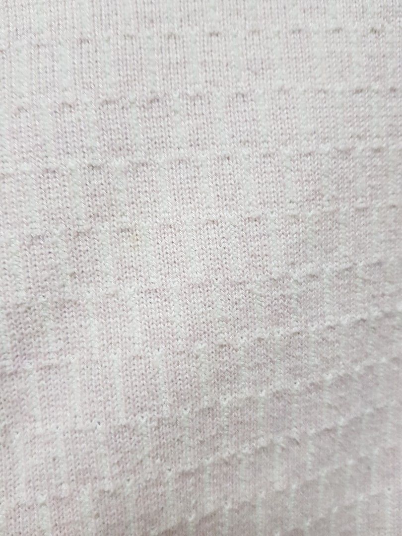 For Me Pink Knitted Shirt (Category: Coats, Jackets and Outerwear) located in Baguio. Submitted by soonshimcart (Listing ID 1467854085, Image 3). Description: - Brand: for-me - Size: Large - Color: Pink - Style: Crew neck, short sleeves - Features: Textured fabric pattern, ribbed collar and hem - Material: Soft, ideal for layering - Condition: Clean overall.
