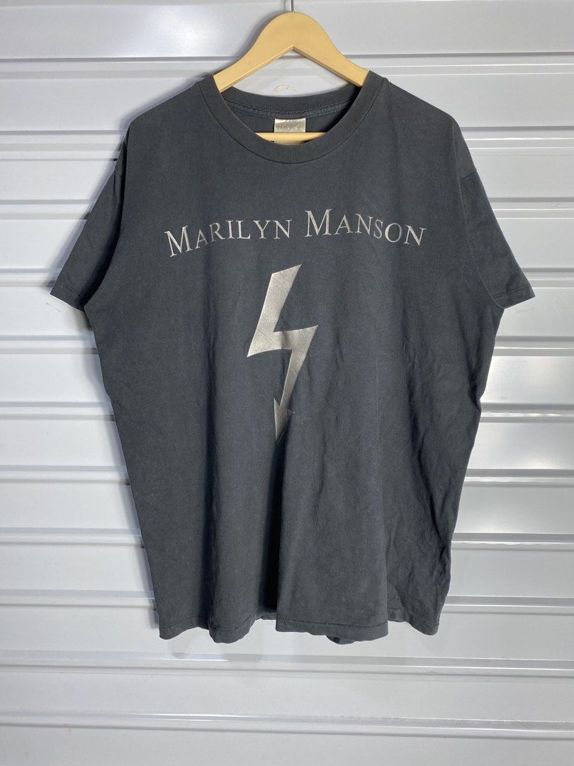 FOR SALE❗️ (Category: Tshirts & Polo Shirts ) located in Davao. Submitted by lucas06082030 (Listing ID 1467946754, Image 1). Description: 1998 MARILYN MANSON LIGHTNING BOLT ANTICHRIS SUPERSTAR ERA ( TULTEX ) MEDIUM DIMENSION : WIDTH 22 x LENGTH 28 VERY GOOD CONDITION SINGLE STITCH DATED CHARCOAL WASH 📥.