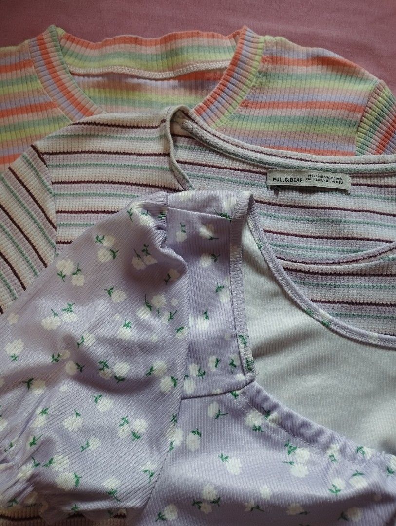 [FOR SALE‼️] Crop Tops (Category: Shirts) located in Bulacan. Submitted by charm3d_ (Listing ID 1468056313, Image 1). Description: [For Sale!] [size S-M] •Pull & Bear Stripe Crop Top - 60 •(No Brand) Colorful Crop Top - 60 - minimal stain on sleeve •Lovito Top - 110 - never worn - brand new - message me for inquiries and additional photos RFS: College student in need of funds Shipped through JNT/Lalamove (sf is shouldered by buyer) Payment: Gcash