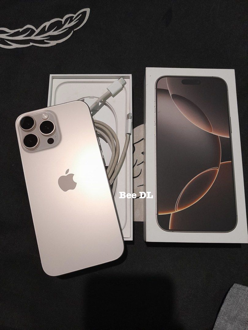 For Sale iPhone 16 Pro Max (Category: iPhone 16 Series) located in Dasmarinas. Submitted by _beeee (Listing ID 1468027491, Image 1). Description: iPhone 16 Pro Max 256 gb Desert Titanium Inclusion: Unit Box same imei Type C to Type C cable.