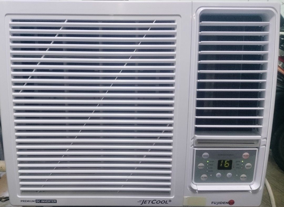 FUJIDENZO DC Inverter Window Type Air Conditioner (Category: Air Conditioning and Heating) located in Manila. Submitted by acmadonung72620 (Listing ID 1467941419, Image 2). Description: - Brand/Model: Fujidenzo Window Type Air Conditioner - Technology: Premium DC Inverter with Jet Cool for fast cooling - Display: Front digital temperature panel - Settings: Multiple fan speeds, swing mode, and timer options - Design: Clean white body casing with f
