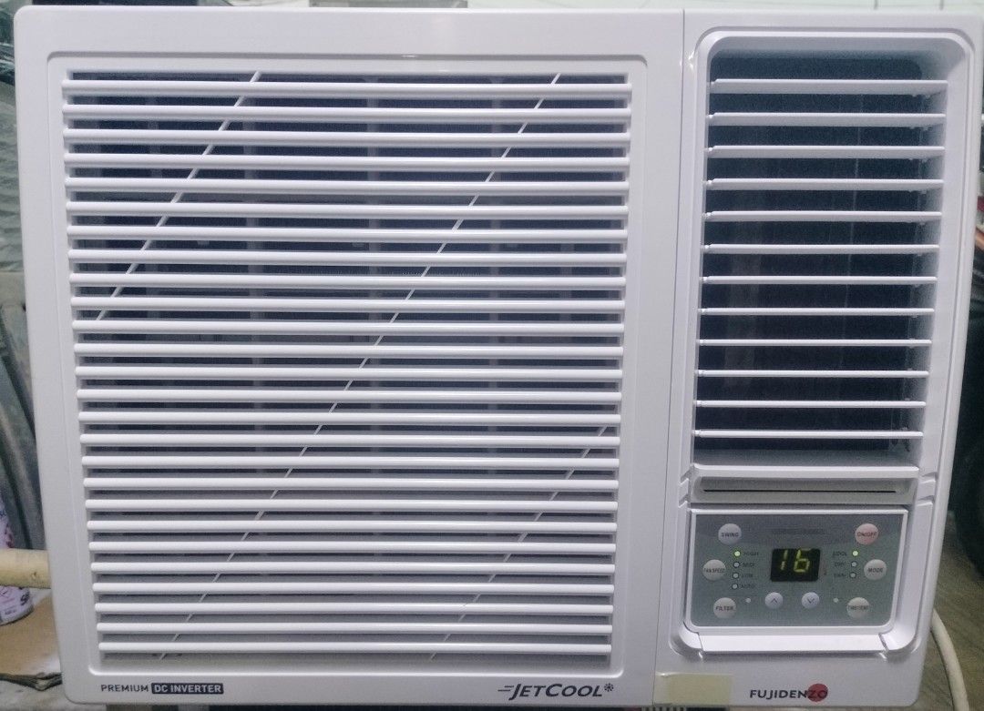 FUJIDENZO DC Inverter Window Type Air Conditioner (Category: Air Conditioning and Heating) located in Manila. Submitted by acmadonung72620 (Listing ID 1467941419, Image 1). Description: - Brand/Model: Fujidenzo Window Type Air Conditioner - Technology: Premium DC Inverter with Jet Cool for fast cooling - Display: Front digital temperature panel - Settings: Multiple fan speeds, swing mode, and timer options - Design: Clean white body casing with f