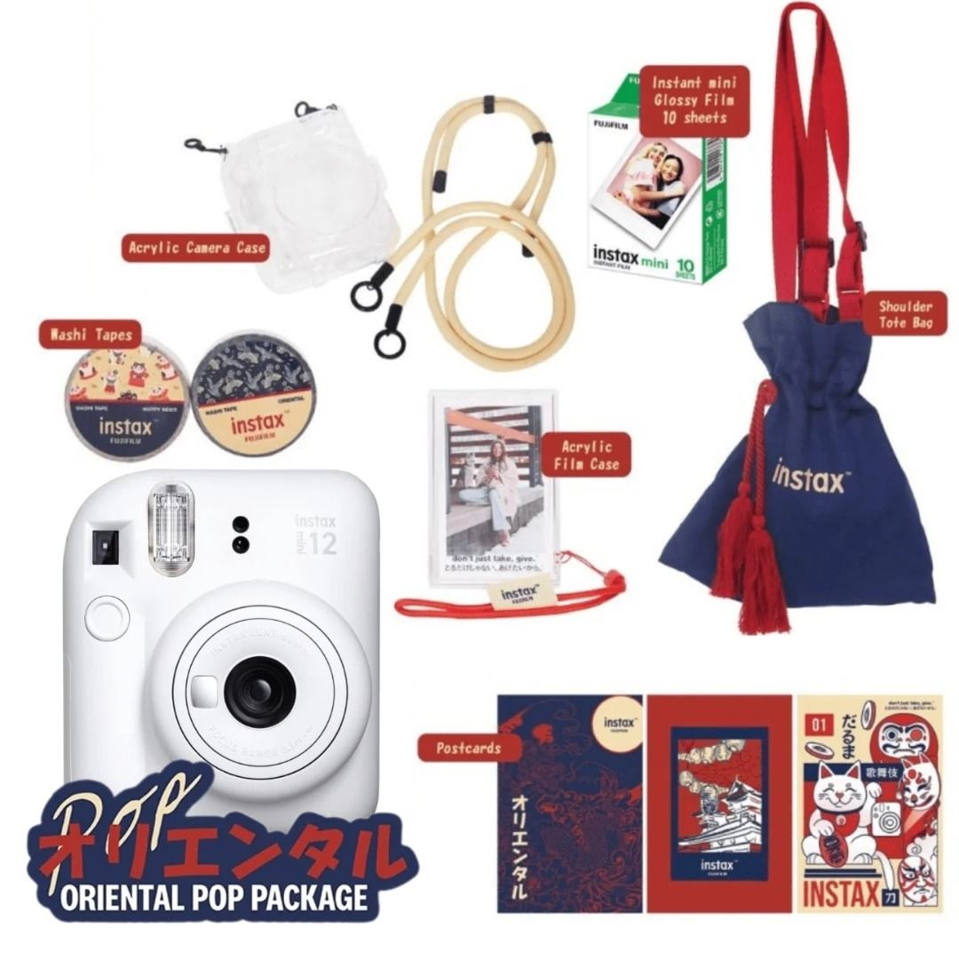 Fujifilm Instax Mini 12 Bundle – Oriental Pop Package (Category: Cameras) located in Manila. Submitted by ayxshiteru (Listing ID 1467907341, Image 1). Description: Selling my Fujifilm Instax Mini 12 Oriental Pop Package bundle! Used only once, condition is practically brand new. Still has 3 unused films remaining inside the camera, plus all original bundle items included! PRICE: • SRP: ₱5,599 • Selling Price: ₱4,500 ONLY INCLUSIONS: • Fujifilm In