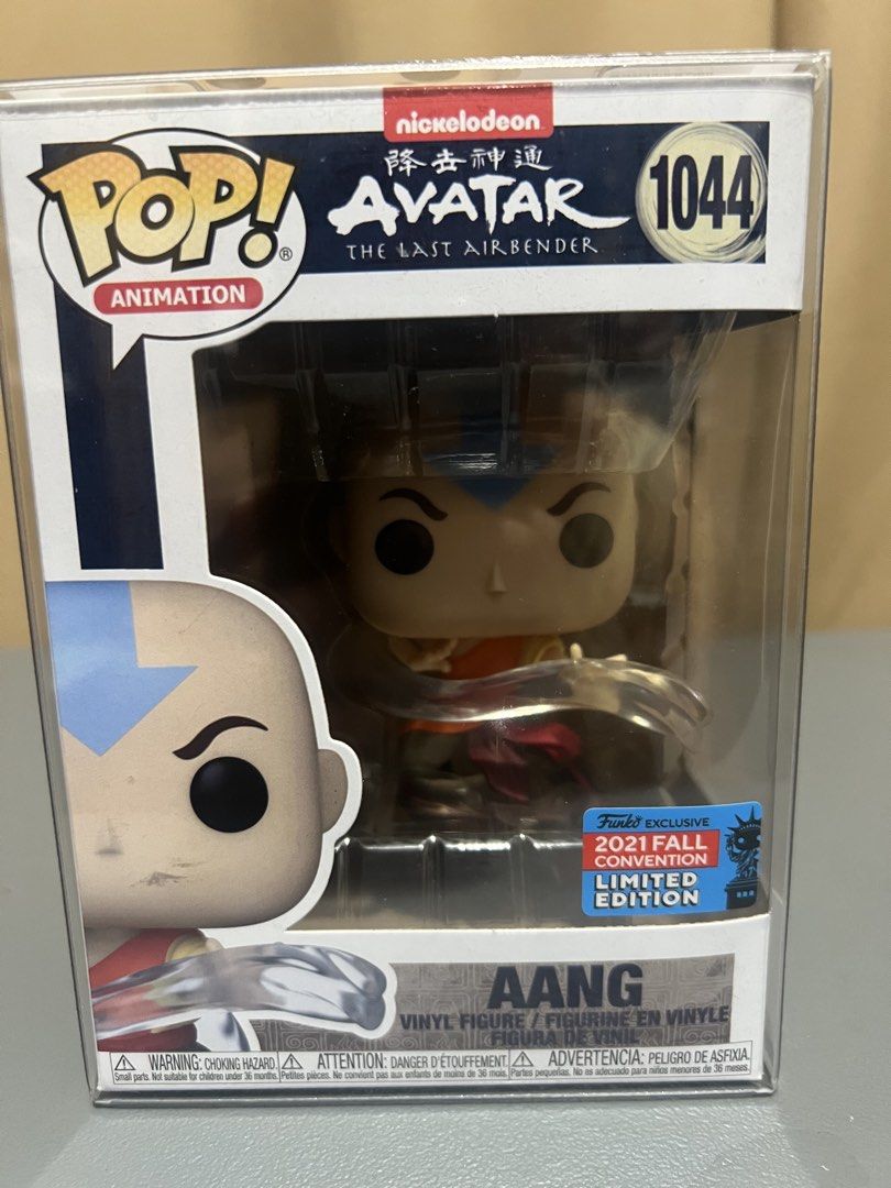 Funko Pop Aang (Category: Figurines & Statues) located in Munoz. Submitted by z.and.d_collections (Listing ID 1468043574, Image 1). Description: - Character: Aang (#1044) from Avatar The Last Airbender - Edition: 2021 Fall Convention Limited Edition with Funko Exclusive sticker - Condition: Clean box edges and crystal-clear plastic window - Protection: Includes a complimentary clear protective plastic case - Ideal for: Series collectors and Avata