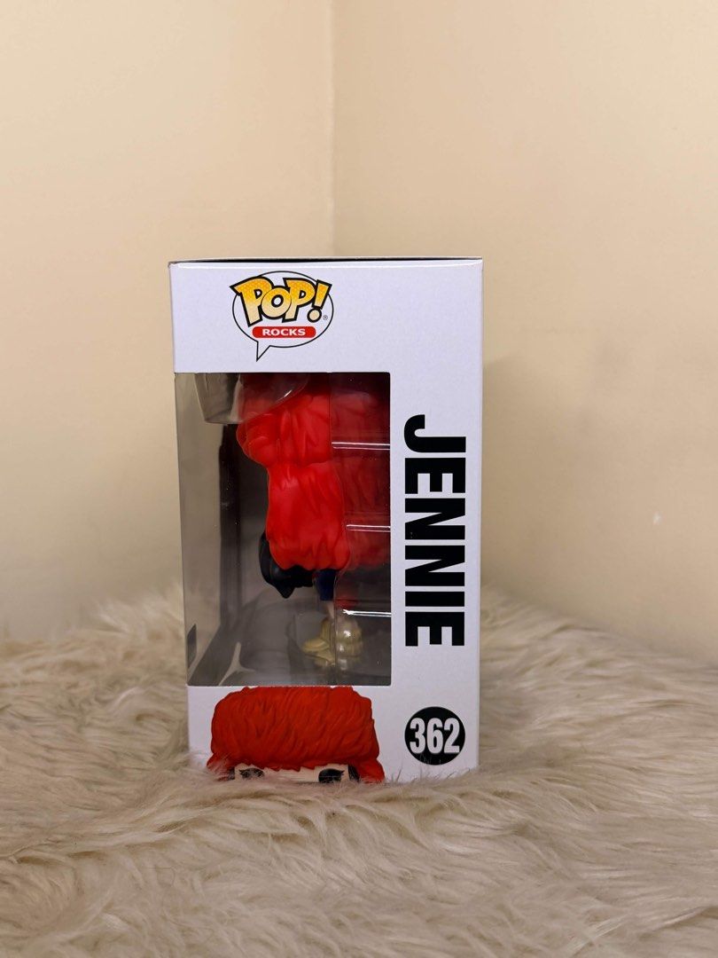 Funko Pop Rocks BLACKPINK Jennie #362 Shut Down (Category: Designer & Blind Box Toys) located in Manila. Submitted by shoptoji (Listing ID 1467977792, Image 2). Description: -MISB with free boss protector - Item: BLACKPINK Jennie Funko Pop #362 (Shut Down Era) - Outfit: Red ushanka hat, denim skirt, and boots - Condition: Great box shape with clear window display - Authenticity: Official YG sticker on the front - Size: Stands approx. 4 inches tal