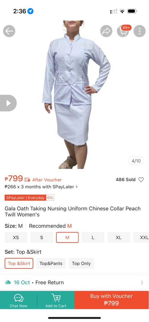 Gala Oath Taking Nursing Uniform Chinese Collar (Category: Sets or Coordinates) located in Binan City. Submitted by heyyabi (Listing ID 1467897599, Image 2). Description: - USED ONLY ONCE - Gala Oath-Taking Nursing Uniform Set - Color: Clean White - Size: Medium to large.