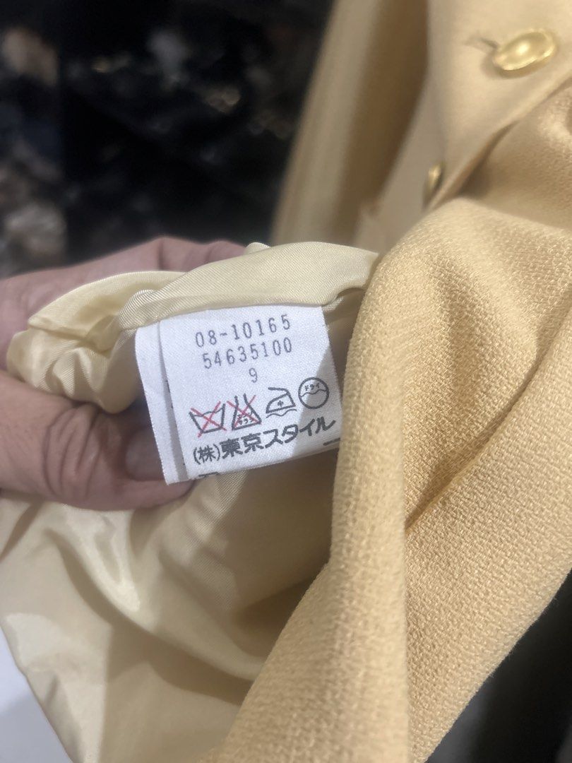 GERARD DAREL PARIS (Category: Coats, Jackets and Outerwear) located in Cavite. Submitted by cecitrifthshop (Listing ID 1467896954, Image 3). Description: This is a vintage pale yellow/beige tailored blazer by the French fashion house Gérard Darel Paris, featuring structured lapels, patch pockets, and ornate gold-tone buttons.
