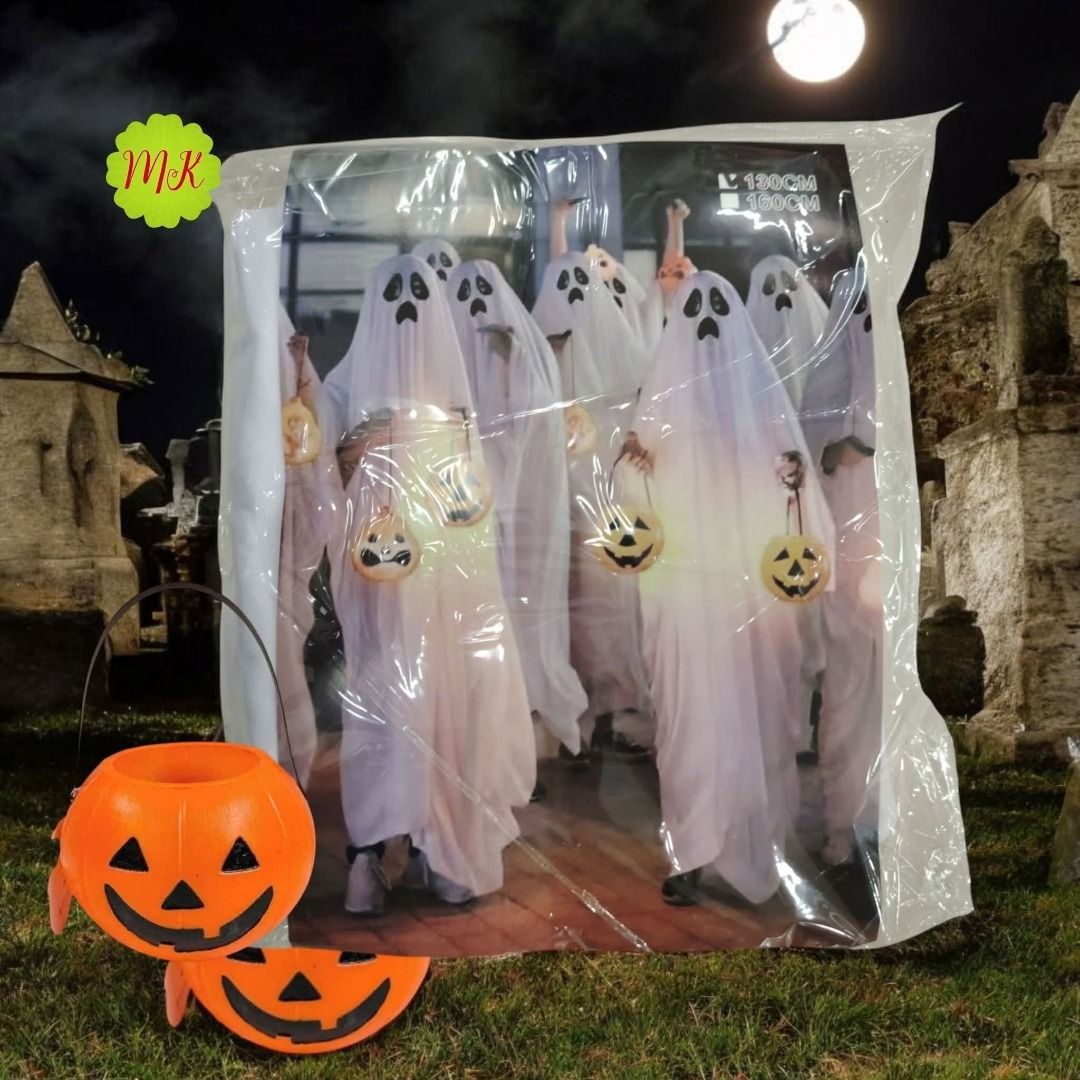 Ghost Costume with Pumpkin (Category: Kids Wardrobes & Storage) located in Manila. Submitted by yannieshop (Listing ID 1467857289, Image 2). Description: ₱450/SET - 160cm ₱430/SET - 130cm GHOST COSTUME w/ PUMPKIN ☺️We are now accepting orders for shipping! 📦 For far locations – items can be shipped via courier. 🛵 For nearby areas – any rider (Grab, Lalamove, etc.) can be used for faster delivery..