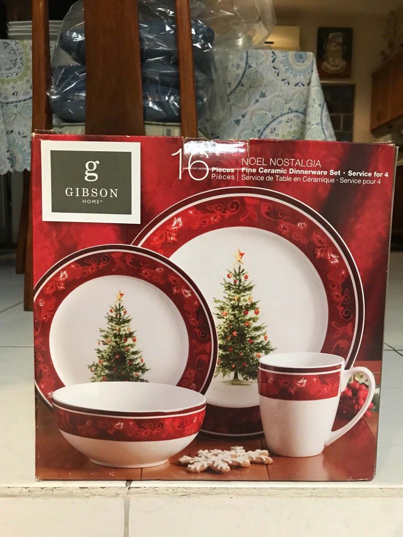 Gibson Home Noel Nostalgia 16-pc Fine Ceramic Dinnerware Set (Category: Dinnerware & Cutlery) located in Makati City. Submitted by mtpmac26 (Listing ID 1467863483, Image 1). Description: 1 set includes 4 dinner plates, 4 dessert plates, 4 soup/cereal bowls, 4 coffee mugs Price per set 2 sets available.