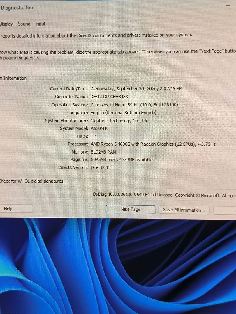 Gigabyte A520M K Desktop with AMD Ryzen 5 4600G (Category: Desktops) located in Caloocan City. Submitted by optimus_prime02 (Listing ID 1468055621, Image 1). Description: - OS: Windows 11 Home 64-bit - Motherboard: Gigabyte A520M K - Processor: AMD Ryzen 5 4600G (3.7GHz, 12 CPUs) - Graphics: Integrated AMD Radeon Graphics - Memory: 8GB RAM - Condition: 100% working, passed all diagnostics - Ideal for: Everyday work, online classes, studying, and 