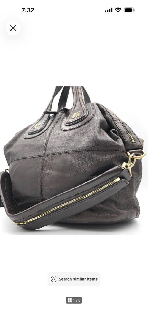 Givenchy Medium Nightingale Dark Brown (Category: Shoulder Bags) located in Las Pinas. Submitted by daisuki_japan_luxury_by_reiko (Listing ID 1468055417, Image 1). Description: ■ Brand: Givenchy ■ Size: Height approx. 31cm x Width approx. 50cm x Depth approx. 18cm, Handle approx. 30cm *Please note that these are amateur measurements taken with a hand-held tape measure, so some errors may occur. ■ Color: Dark Brown ■ Material: Leather ■ Accessorie