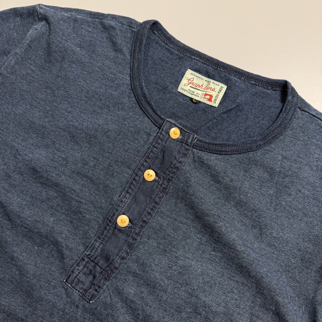 Graph Zero Raw Indigo Henley Tee Made in Japan (Category: Tshirts & Polo Shirts ) located in Cebu City. Submitted by inukaybyjlf (Listing ID 1468057871, Image 2). Description: Condition: Good as new Issue: No flaws Dimensions: 19.5x26.5 Best fit: M-L Please refer to photos for actual condition.