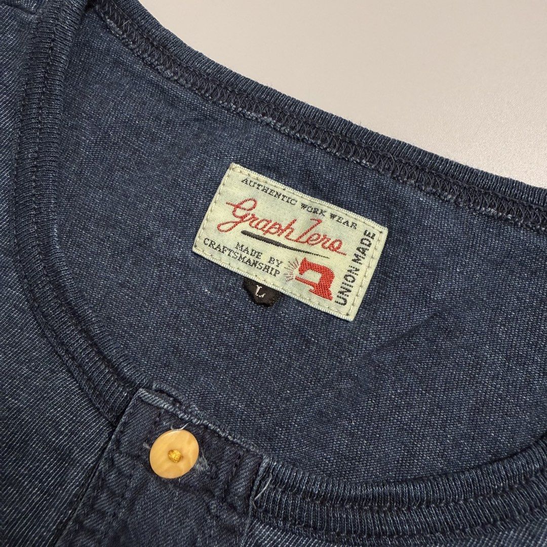 Graph Zero Raw Indigo Henley Tee Made in Japan (Category: Tshirts & Polo Shirts ) located in Cebu City. Submitted by inukaybyjlf (Listing ID 1468057871, Image 3). Description: Condition: Good as new Issue: No flaws Dimensions: 19.5x26.5 Best fit: M-L Please refer to photos for actual condition.