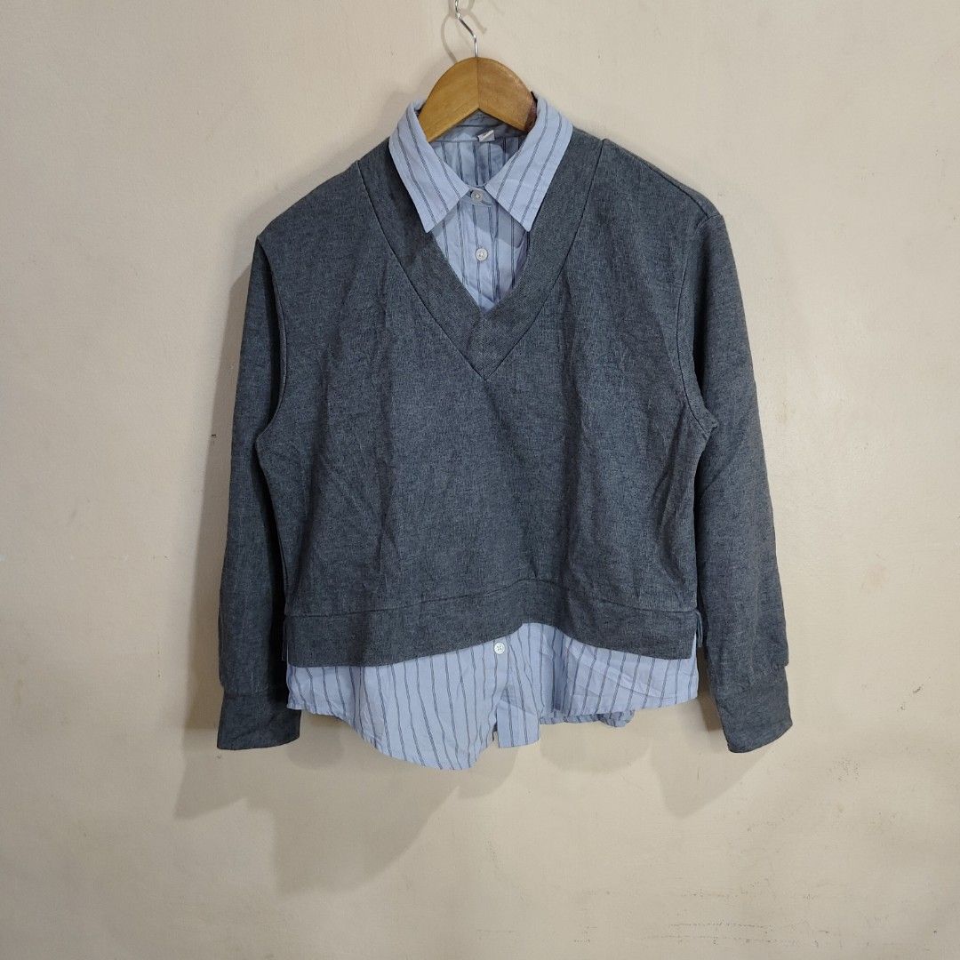 GU FABRIC COMBINATION PULLOVER (Category: Formal Shirts) located in Bulacan. Submitted by markkiethrift2023 (Listing ID 1467984528, Image 2). Description: GU FABRIC COMBINATION PULLOVER EXCELLENT CONDITION DIMES: 20 x 23.