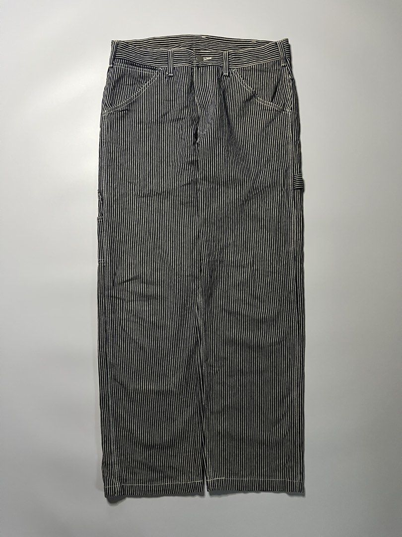 GU Hickory Stripe Carpenter Pants (Category: Jeans) located in Baler. Submitted by allthrifted31 (Listing ID 1467870417, Image 2). Description: Waist: 31 Length: 38 Thigh: 11.5 Hem: 8.5 Condition: Excellent Color rate: 10/10 Issue: None .