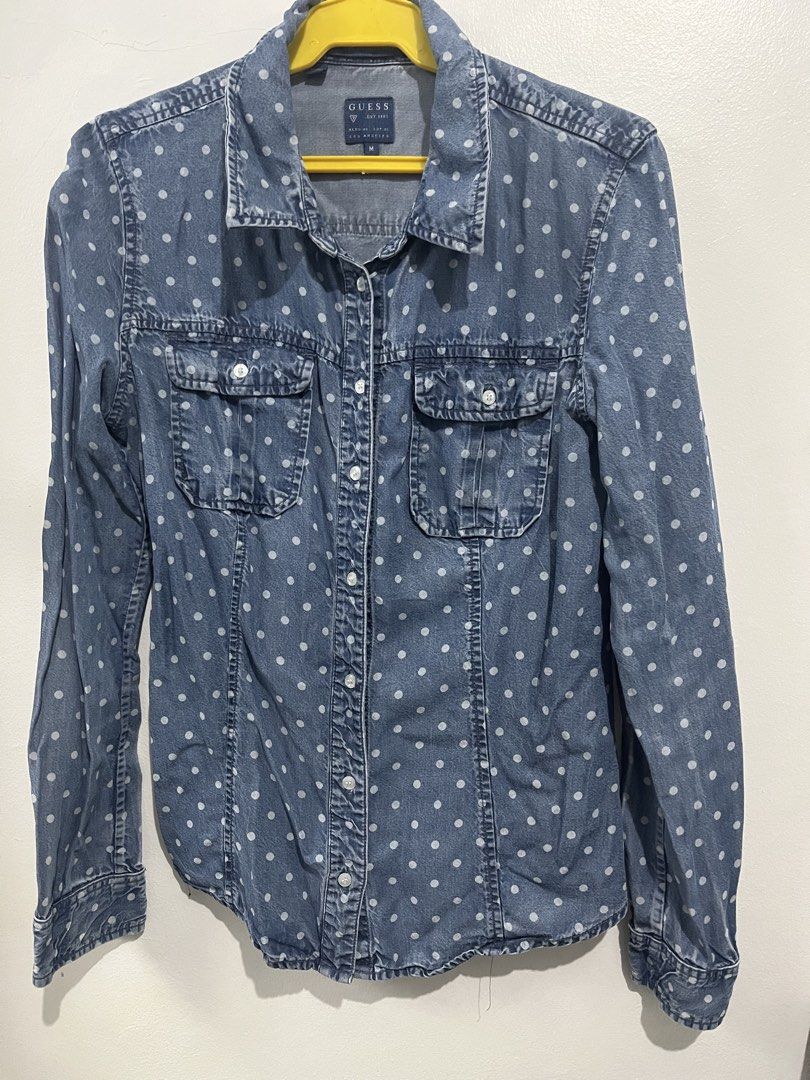 Guess Denim Longsleeves (Category: Longsleeves) located in Manila. Submitted by jhcollections (Listing ID 1467922901, Image 1). Description: Original Guess Denim Polka Longsleeves - medium on label - actual photos posted - J&t/grab/lalamove.