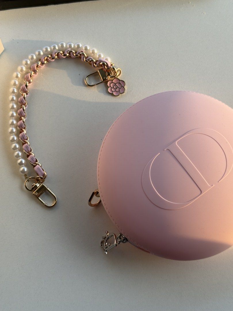 GWP Dior Pink Round Vanity Bag with Pearl Chain Strap (Category: Luxury Bags & Wallets) located in Manila. Submitted by drdb29 (Listing ID 1468018065, Image 1). Description: Comes with box .
